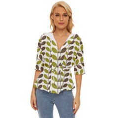 Leaf Plant Pattern Seamless Lightweight Drawstring Hooded Top by Hannah976