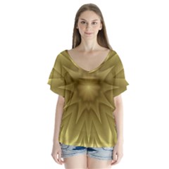 Background Pattern Golden Yellow V-neck Flutter Sleeve Top by Hannah976