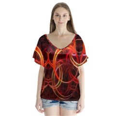 Construction Background Geometric V-neck Flutter Sleeve Top by Hannah976