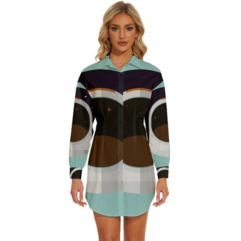 Astronaut Space Astronomy Universe Womens Long Sleeve Shirt Dress by Sarkoni
