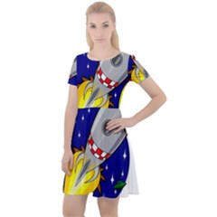 Rocket Ship Launch Vehicle Moon Cap Sleeve Velour Dress  by Sarkoni