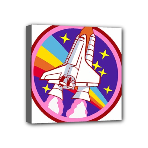 Badge Patch Pink Rainbow Rocket Mini Canvas 4  X 4  (stretched) by Sarkoni