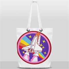 Badge Patch Pink Rainbow Rocket Full Print Rope Handle Tote (small) by Sarkoni