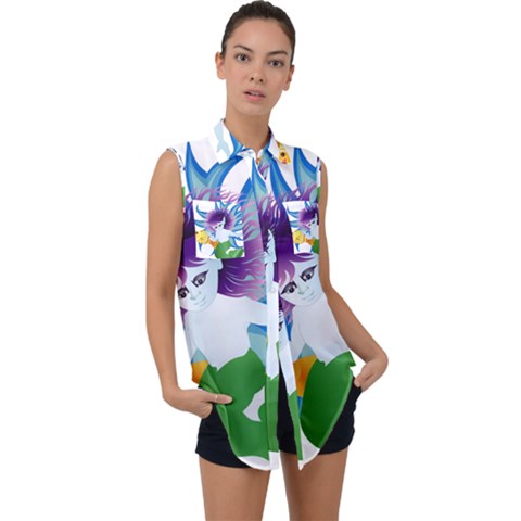 Mermaid Fantasy Undersea Merman Sleeveless Chiffon Button Shirt by Sarkoni
