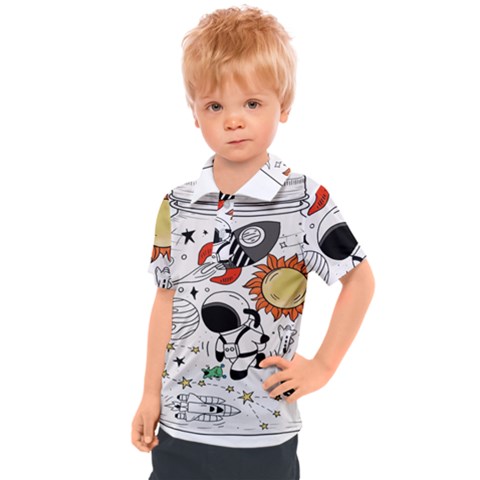 Astronaut Drawing Planet Kids  Polo T-shirt by Sarkoni