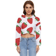 Seamless Pattern Fresh Strawberry Women s Lightweight Cropped Hoodie by Sarkoni