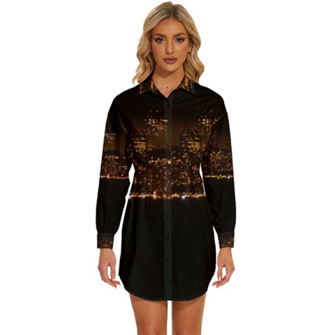 San Fransisco Usa California Water Womens Long Sleeve Shirt Dress by Grandong