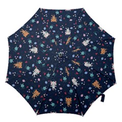 Cute Astronaut Cat With Star Galaxy Elements Seamless Pattern Hook Handle Umbrellas (small) by Grandong