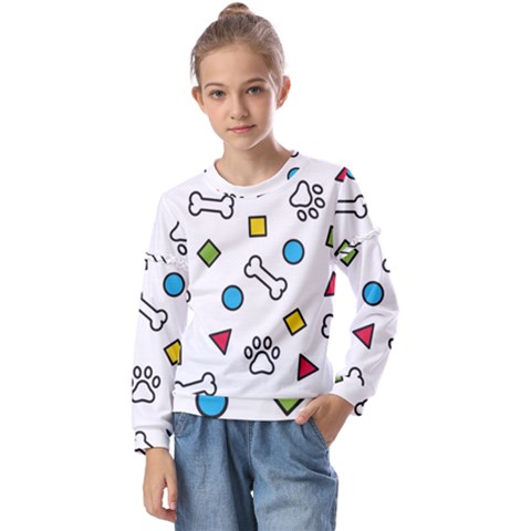Dog Paw Seamless Pattern Footprint Bone Kids  Long Sleeve T-shirt With Frill  by Grandong