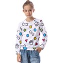 Dog Paw Seamless Pattern Footprint Bone Kids  Long Sleeve T-Shirt with Frill  View1