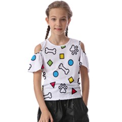 Dog Paw Seamless Pattern Footprint Bone Kids  Butterfly Cutout T-shirt by Grandong