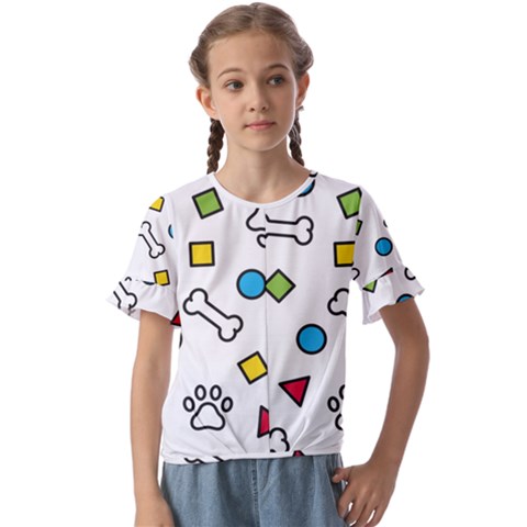 Dog Paw Seamless Pattern Footprint Bone Kids  Cuff Sleeve Scrunch Bottom T-shirt by Grandong