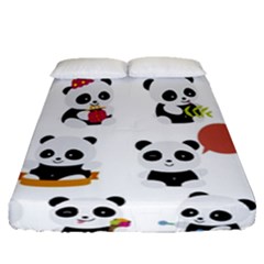 Playing Pandas Cartoons Fitted Sheet (queen Size) by Apen