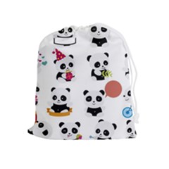 Playing Pandas Cartoons Drawstring Pouch (xl) by Apen