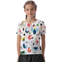 Vector Set Isolates With Cute Birds Scandinavian Style Kids  Frill Chiffon Blouse by Apen