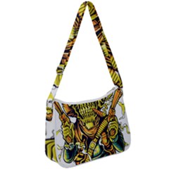 Cowboy Skeleton With Gun Illustration Zip Up Shoulder Bag by Sarkoni