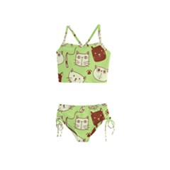 Cute Hand Drawn Cat Seamless Pattern Girls  Tankini Swimsuit by Bedest