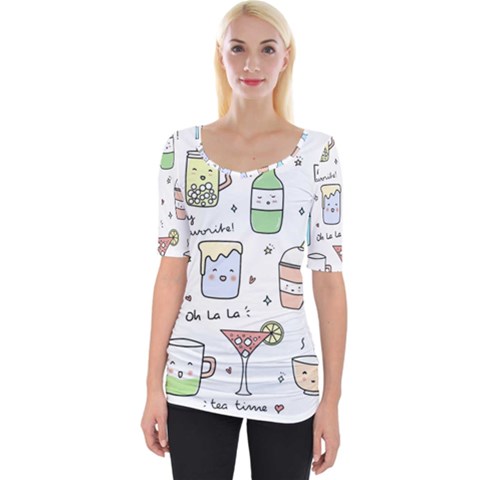 Drinks Cocktails Doodles Coffee Wide Neckline T-shirt by Apen