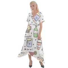 Drinks Cocktails Doodles Coffee Cross Front Sharkbite Hem Maxi Dress by Apen