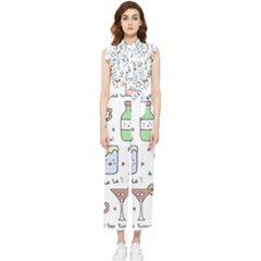 Drinks Cocktails Doodles Coffee Women s Frill Top Chiffon Jumpsuit by Apen