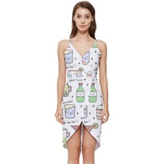 Drinks Cocktails Doodles Coffee Wrap Frill Dress by Apen