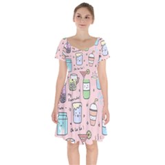 Drink Cocktail Doodle Coffee Short Sleeve Bardot Dress by Apen