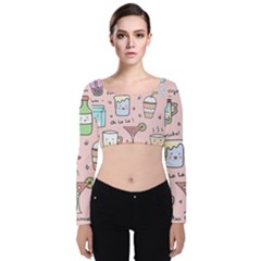 Drink Cocktail Doodle Coffee Velvet Long Sleeve Crop Top by Apen