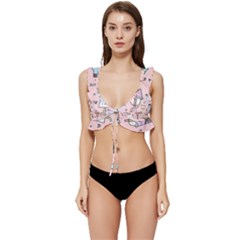 Drink Cocktail Doodle Coffee Low Cut Ruffle Edge Bikini Top by Apen