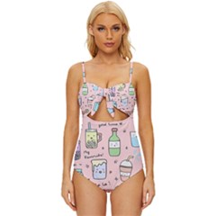 Drink Cocktail Doodle Coffee Knot Front One-piece Swimsuit by Apen