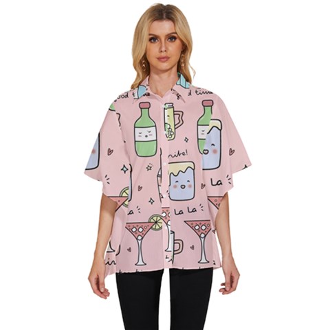 Drink Cocktail Doodle Coffee Women s Batwing Button Up Shirt by Apen