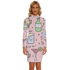 Drink Cocktail Doodle Coffee Long Sleeve Shirt Collar Bodycon Dress by Apen