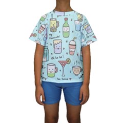 Drinks Cocktails Doodle Coffee Kids  Short Sleeve Swimwear by Apen