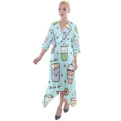 Drinks Cocktails Doodle Coffee Quarter Sleeve Wrap Front Maxi Dress by Apen