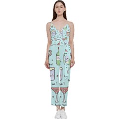 Drinks Cocktails Doodle Coffee V-neck Camisole Jumpsuit by Apen