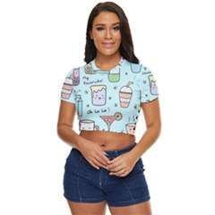 Drinks Cocktails Doodle Coffee Side Button Cropped T-shirt by Apen