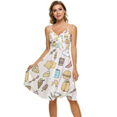 Dinner Meal Food Snack Fast Food Sleeveless Tie Front Chiffon Dress by Apen