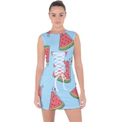 Watermelon Fruit Pattern Tropical Lace Up Front Bodycon Dress by Apen