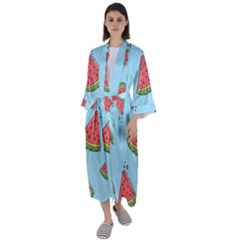 Watermelon Fruit Pattern Tropical Maxi Satin Kimono by Apen