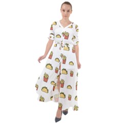 Fries Taco Pattern Fast Food Waist Tie Boho Maxi Dress by Apen