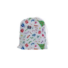 New Year Christmas Winter Pattern Drawstring Pouch (small) by Apen