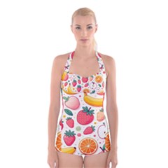 Fruit Sweet Pattern Boyleg Halter Swimsuit  by Ravend