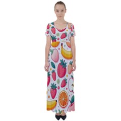 Fruit Sweet Pattern High Waist Short Sleeve Maxi Dress by Ravend