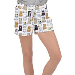 Cat Kitten Seamless Pattern Women s Velour Lounge Shorts by Grandong