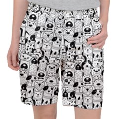 Seamless Pattern With Black White Doodle Dogs Women s Pocket Shorts by Grandong