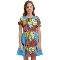 Cartoon Adventure Time Jake And Finn Kids  Puff Sleeved Dress by Sarkoni
