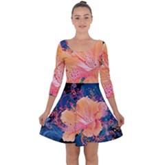 Abstract Art Artistic Bright Colors Contrast Flower Nature Petals Psychedelic Quarter Sleeve Skater Dress by Sarkoni