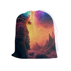 Illustration Trippy Psychedelic Astronaut Landscape Planet Mountains Drawstring Pouch (xl) by Sarkoni