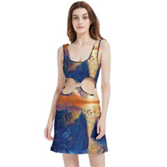 Digital Art Fantasy Impressionism Painting Ship Boat Psychedelic Peacock Mushroom Flamingos Hipwreck Velour Cutout Dress by Sarkoni