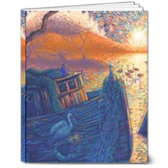 Digital Art Fantasy Impressionism Painting Ship Boat Psychedelic Peacock Mushroom Flamingos Hipwreck 8  X 10  Hardcover Notebook by Sarkoni