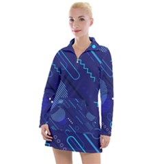 Classic Blue Background Abstract Style Women s Long Sleeve Casual Dress by Bedest